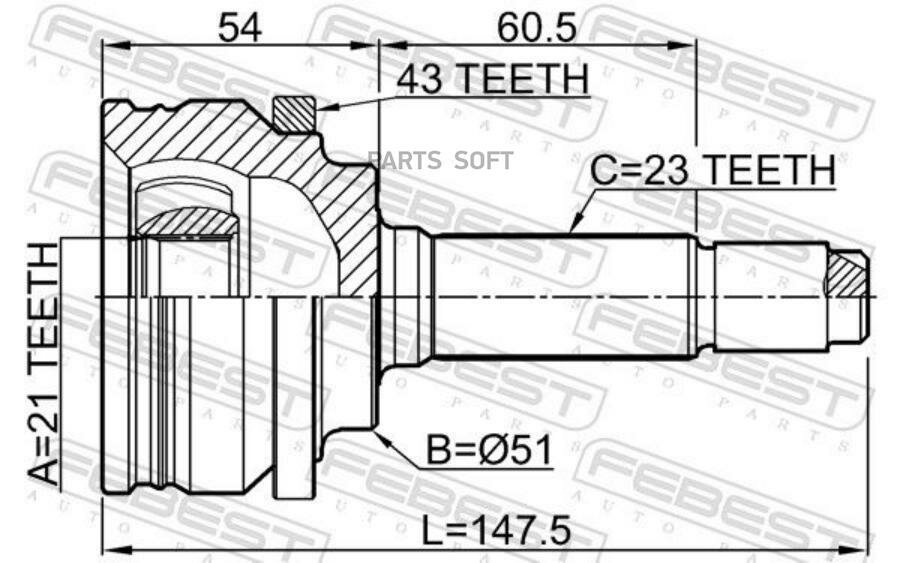 ШРУС наружный! Chery INDIS (S18D) 11-16 Febest арт. 1510002A43