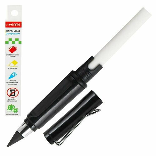 Вечный карандаш чернографитный, deVente Perpetum пластик, шестигранный, с ластиком, черный корпус