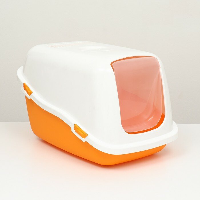 Pet-it домик-туалет для кошек COMFORT, (совок в наборе), 57x39x41, оранжевый/белый 9915461