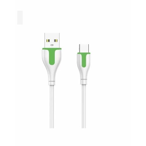 Кабель для мобильного устройства, LDNIO LS571, USB Type-A - Type-C, 1 метр, 2.1A, White/Green кабель для мобильного устройства ldnio ls571 usb type a lightning 1 метр 2 1a white green