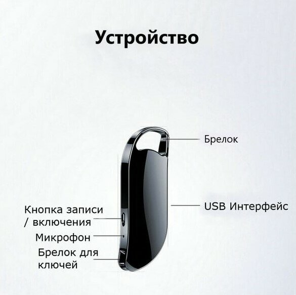 Цифровой диктофон брелок с карабином SV1300, встроенная память 64 GB, металлический корпус — фото 4