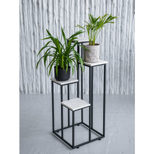 Подставка для цветов напольная металлическая лофт высокая Черный Выбеленное дерево 7200₽