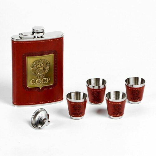 SUI Подарочный набор 6 в 1 СССР фляжка 270 мл 4 стопки 30 мл воронка 1823₽