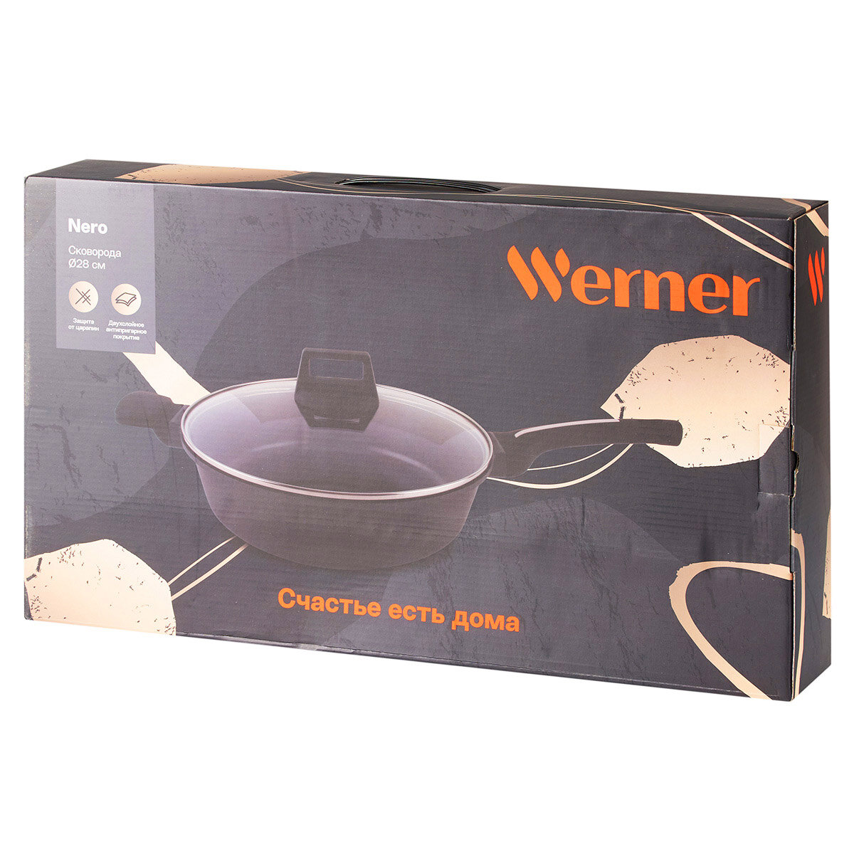 Сковорода Werner Nero с двухслойным антипригарным покрытием с крышкой 28,0x7,5 см - фото №8