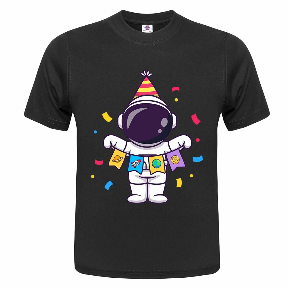 Футболка  Детская футболка ONEQ 152 (12-13) размер с принтом Космонавт, черная