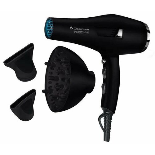 Фен OBSIDIAN BS-HD504A PRO Профессиональный Технология tourmaline ionic (длина шнура электропитания 2.7 м) черный жемчуг с холодным воздухом и диффузором, 2600 Вт