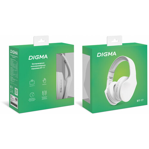 Гарнитура накладные Digma BT-17 белыйбелый беспроводные bluetooth оголовье BT17W 144200₽
