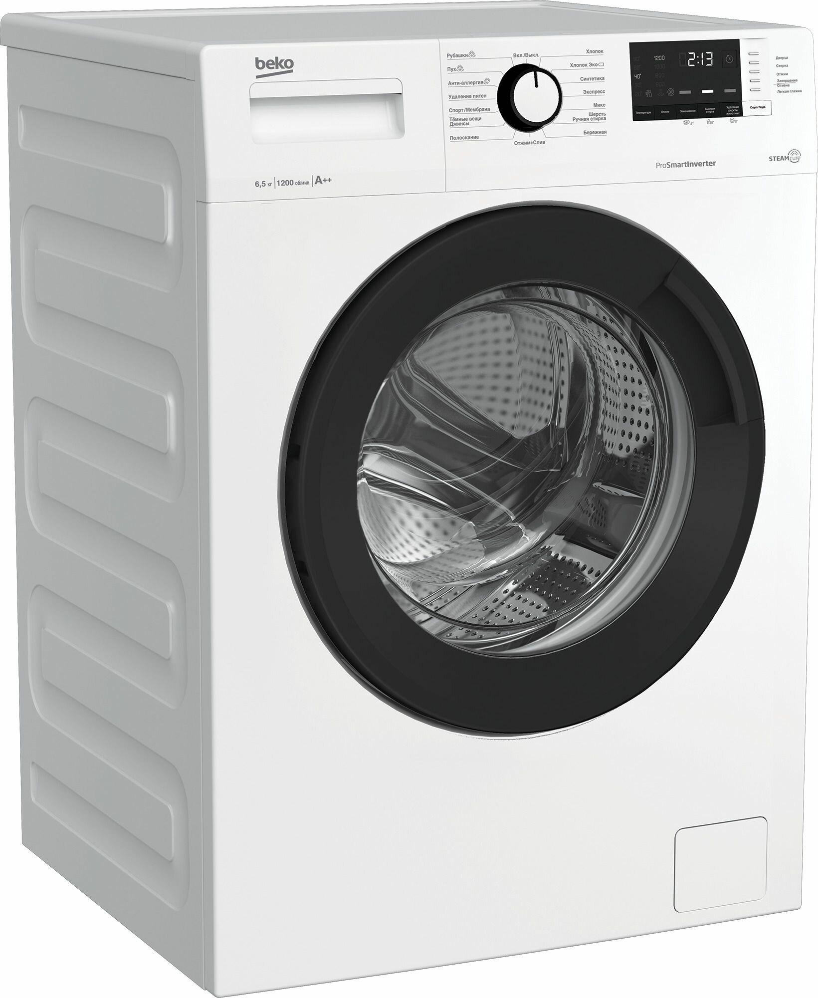 Изображение Узкая стиральная машина Beko WSRE6H612ZAWI, 6.5 кг, 1200 об./мин, инверторный мотор, цифровой дисплей, белый