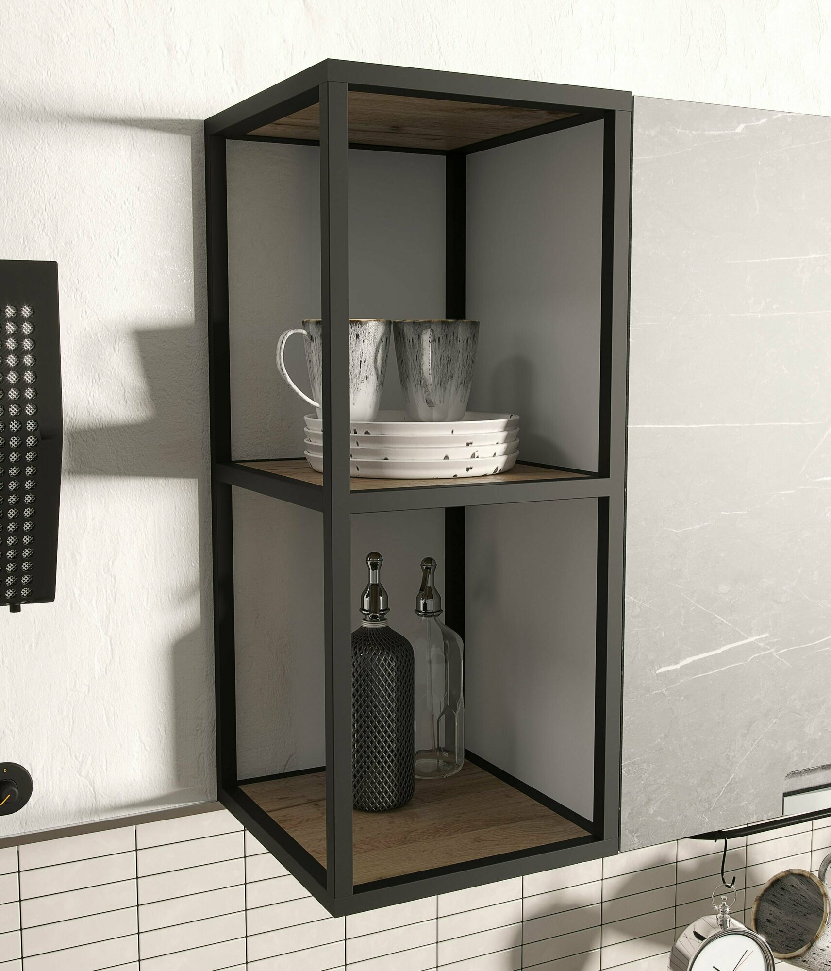 фото Стеллаж металлический в стиле лофт на стену/стеллажный модуль "Kerhen"