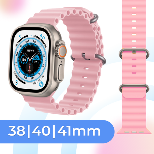 сменный браслет для apple watch 38 40mm milano 02 чёрный Силиконовый ремешок для смарт часов Apple Watch SE 38-40-41 mm / Cпортивный браслет для умных часов Эпл Вотч 1-9, СЕ (Ocean Band), Розовый