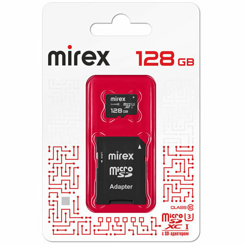 Карта памяти microSDXC Mirex 128 Гб класс 10 UHS-I U3 - с адаптером SD