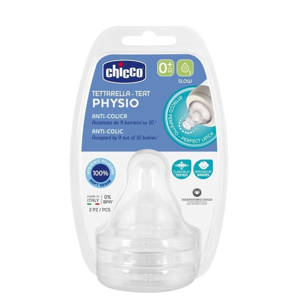 Соска Chicco Physio Perfect5, 0 мес+, силиконовая, медленный поток (уп. 2 шт.)