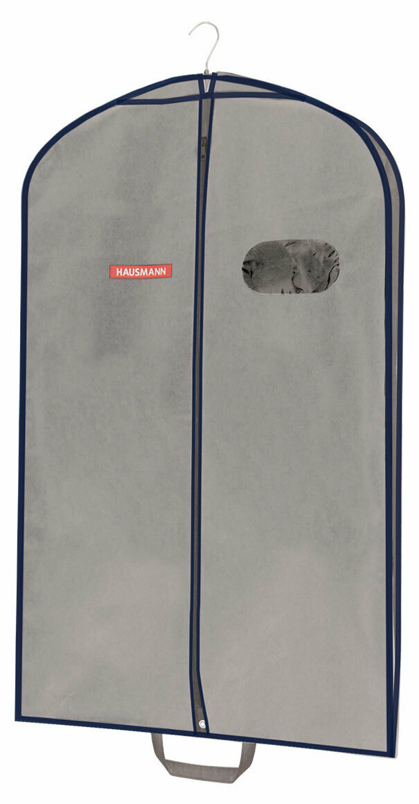 Чехол для одежды Hausmann с овальным окном и ручками объемный серый 60х100х10 см