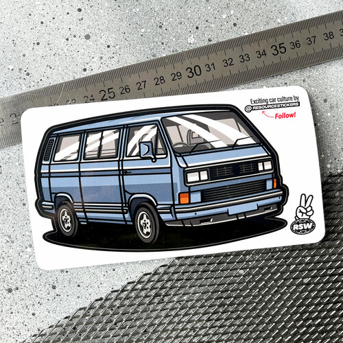 Виниловая наклейка машинка Volkswagen bus T3 синий 13.5x8