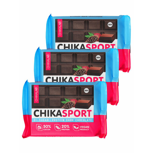 CHIKA SPORT Протеиновый Темный шоколад без сахара, 3х100г шоколад темный super fudgio без сахара 40 г