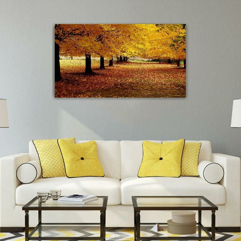 Картина на холсте 60x110 LinxOne "Аллея дорога деревья осень" интерьерная для дома / на стену / на кухню / с подрамником