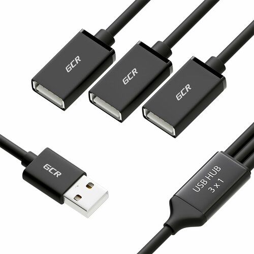 USB Хаб разветвитель USB на 3 порта гибкий 35 см для 3-х устройств одновременно AM 3 х AF черный 107800₽
