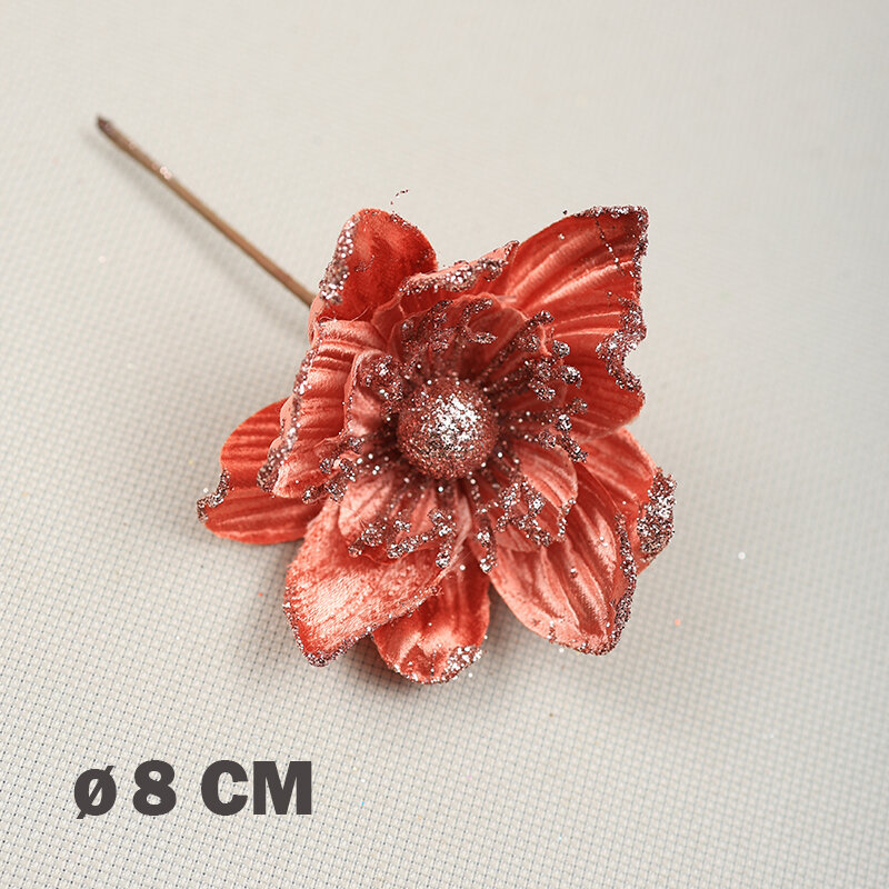 Цветок искусственный декоративный новогодний d 8 см цвет красный