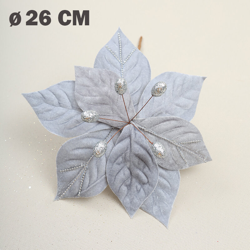 Цветок искусственный декоративный новогодний, d 26 см, цвет серый