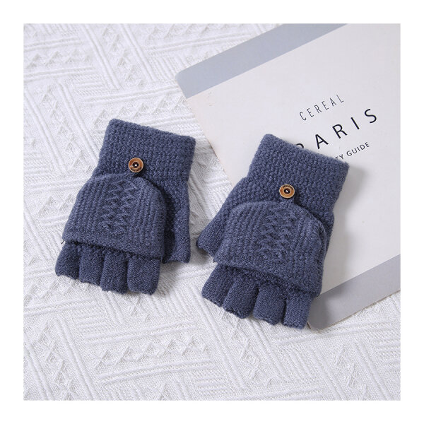 фото Перчатки митенки вязаные шерстяные зимние, цвет темно-серый