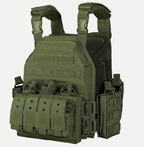 Изображение товара Жилет разгрузочный Yakeda VT-6026-3, с подсумками, с карманами, универсальный размер, зеленый