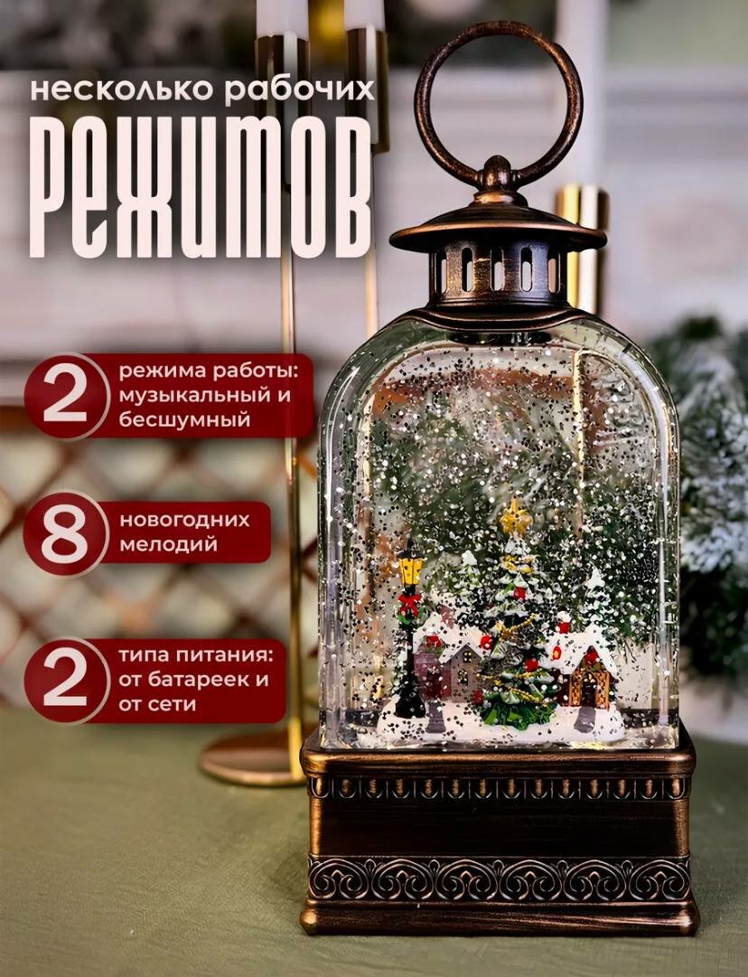Новогодний фонарик с эффектом снегопада / Музыкальный праздничный светильник / Фонарь с музыкой и снегом от GadFamily_Shop