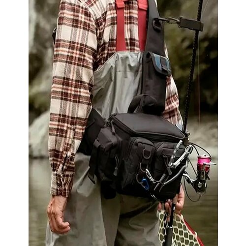 Cумка для активной рыбалки, хранения приманок, катушек, снастей, из водооталкивающего материала цвет черный