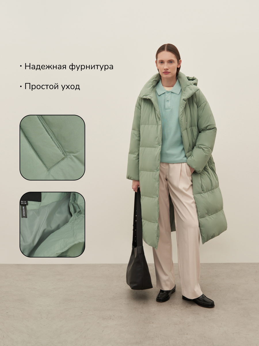Куртка FINN FLARE Пуховик удлиненный, размер S, серо-зеленый — фото 1
