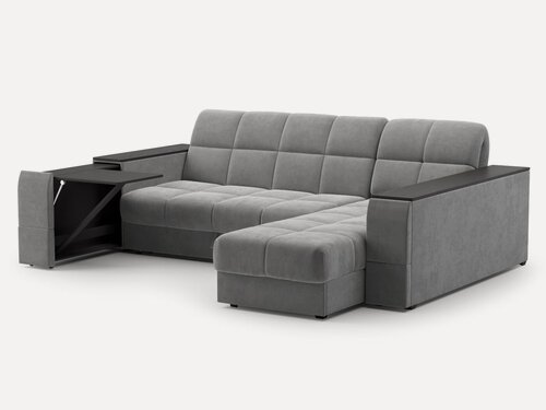 Изображение товара Угловой диван-кровать "Флай", правый, аккордеон, подлокотники короб+столик, велюр, габ. размер дивана 260*214