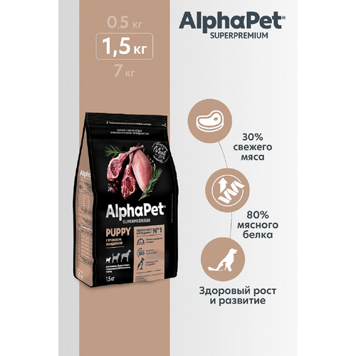 AlphaPet Superpremium сухой корм для щенков, беременных и кормящих собак мелких пород с Ягненком и индейкой 1,5кг