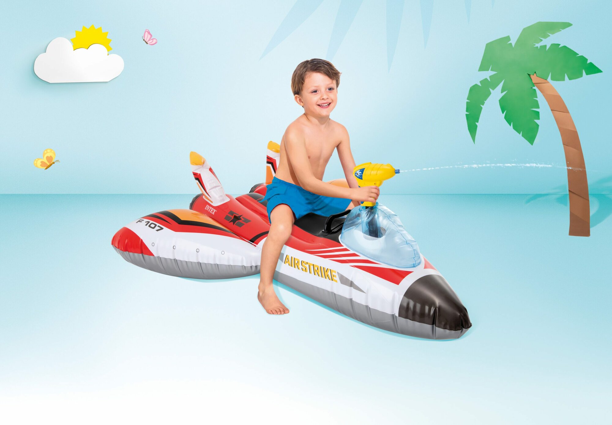 Intex 57536-red and blue, надувной плотик 117 x 117 см. Самолетик