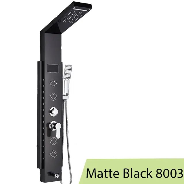 Смеситель ULGKSD с полным набором Светодиодная панель для душа в ванную комнату Душевая колонна для горячей и холодной воды кран «Водопад» Matte Black