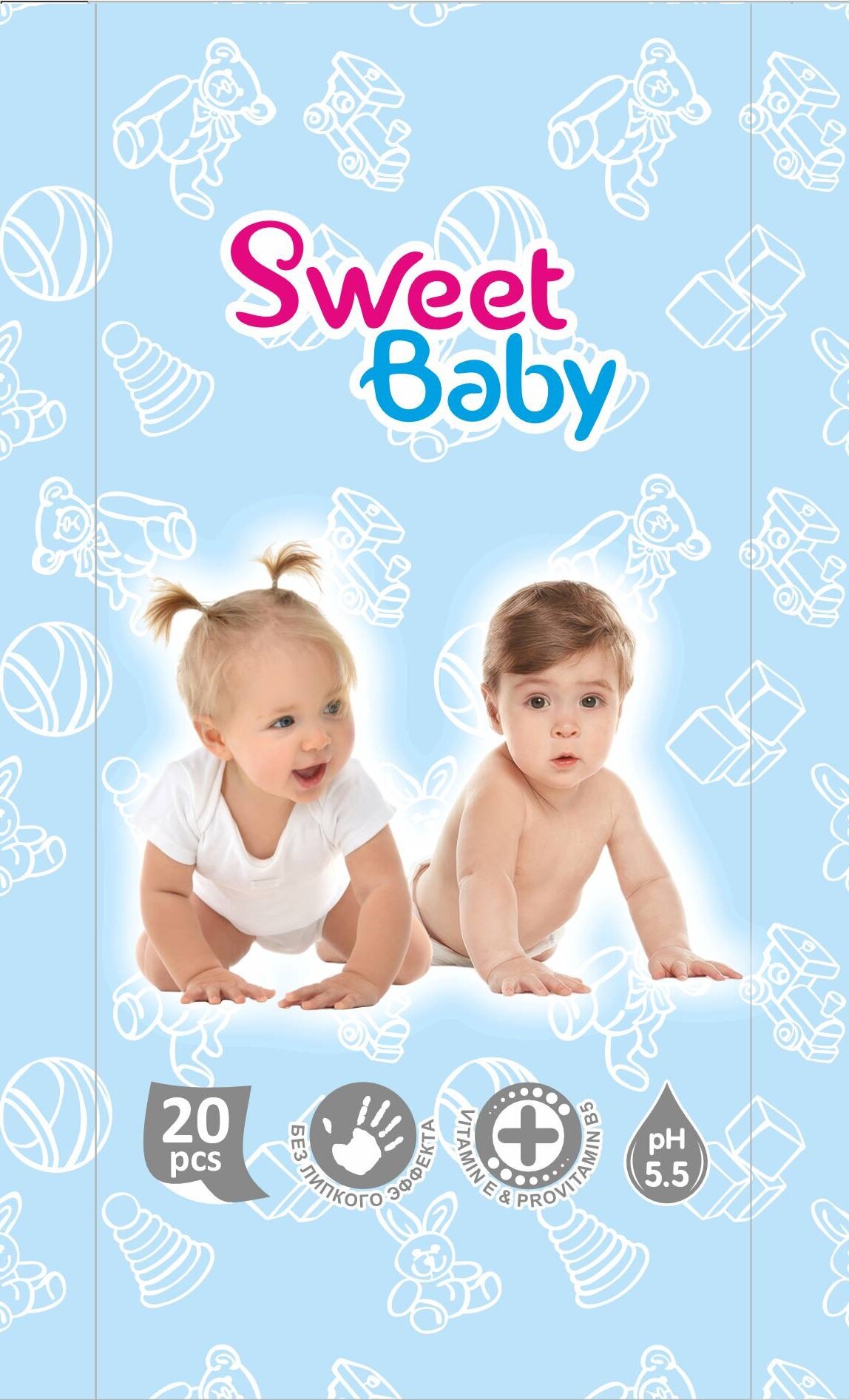 Влажные салфетки Supplaya Sweet Baby, для детей, без липкого эффекта, 20 шт.