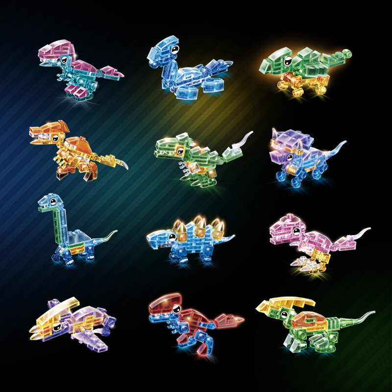 Прозрачные динозавры случайные 2 штуки, набор для сборки, образовательные кубики для детей 3-14 лет