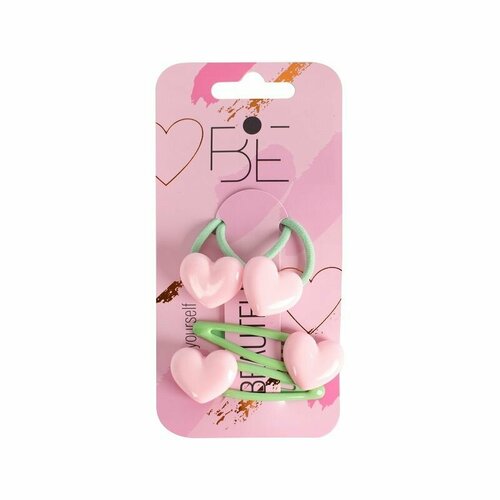Набор аксессуаров для волос BEAUTELLA Princess 4шт. арт. KBH- 57 (СDHA-SET-04-01-pink&green)