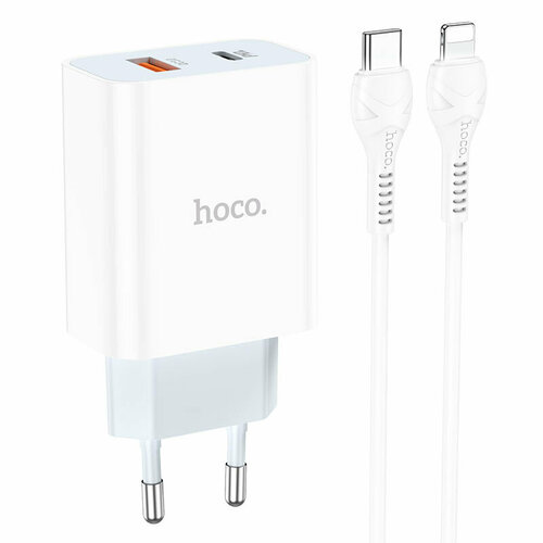 СЗУ, 1 USB 3.0 QC+1 PD 20W (C97A), HOCO, Type-C to Lightning, белый сзу 2 pd 35w n29 hoco type c to lightning белый