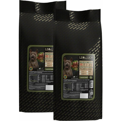 Сухой корм LEO&LUCY HOLISTIC для взрослых собак средних пород с ягненком, травами и биодобавками (12 + 12 кг)