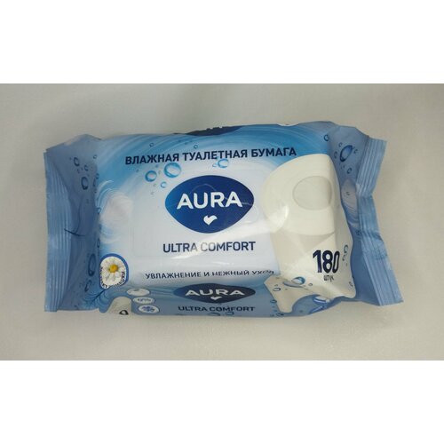 фото Влажная туалетная бумага aura с ароматом ромашки/элоэ 180 шт в пачке, 1 упак