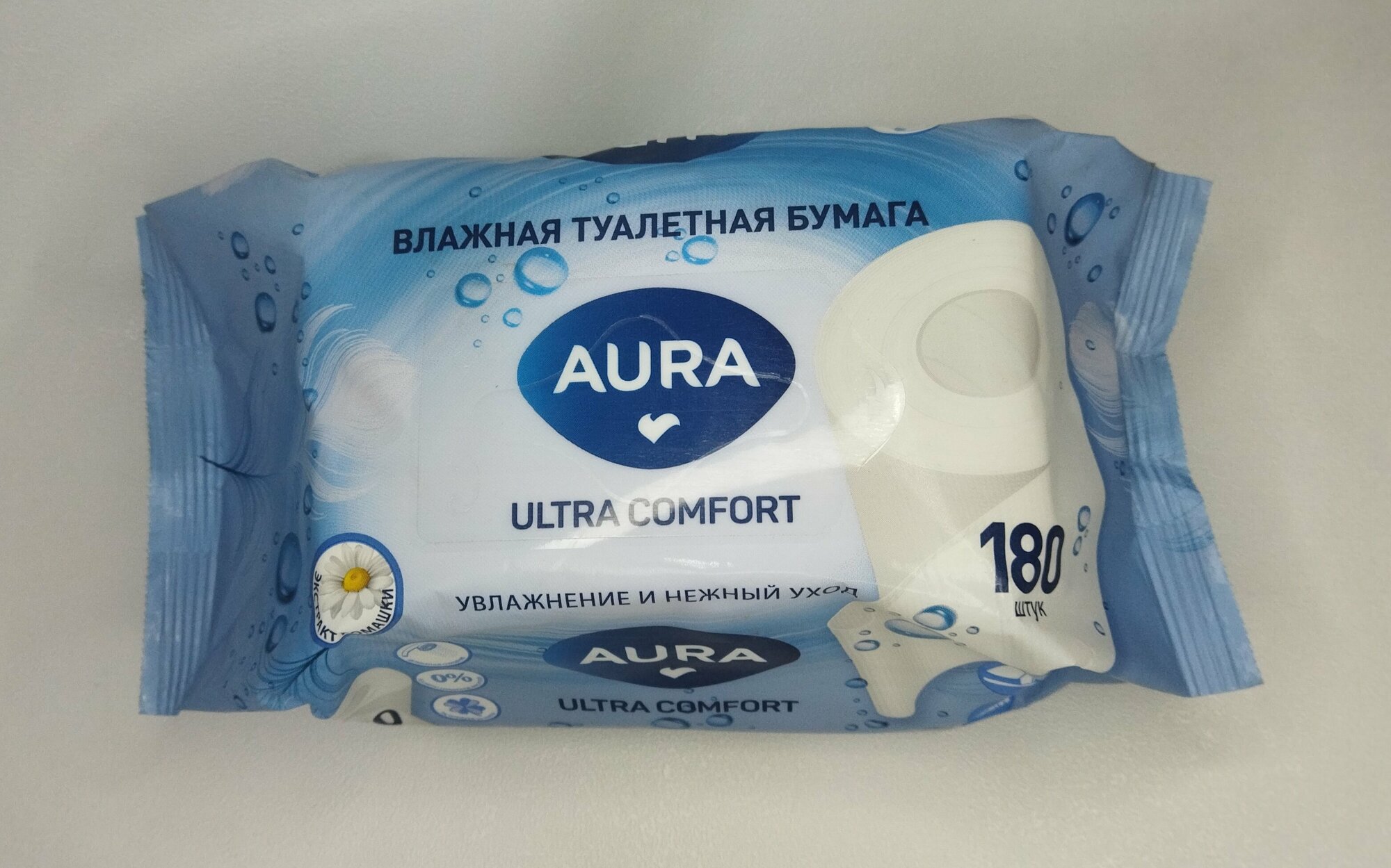 Влажная туалетная бумага Aura с ароматом ромашки/элоэ 180 шт в пачке, 1 упак