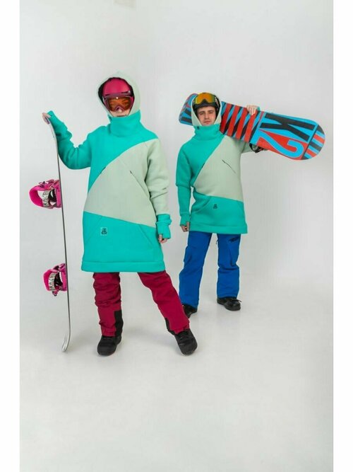 Худи  Удлиненное худи для горнолыжного спорта и сноубординга, размер XL, бирюзовый