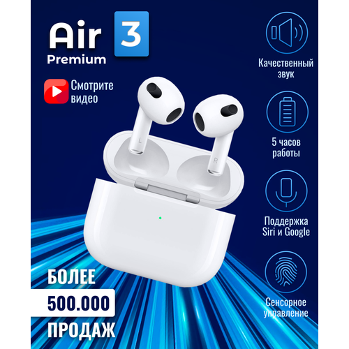 Беспроводные наушники для телефона iPhone Samsung Xiaomi Honor Oppo Huawei Tecno версия PRO 3 c анимацией 119000₽