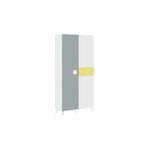 Шкаф МК Стиль Кубо белый гладкий / грин грей софт / солнечно-желтый Двухдверный 100х41.6х210 см - изображение