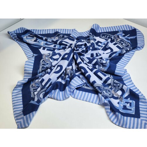 Платок , 100х100 см, коричневый, голубой