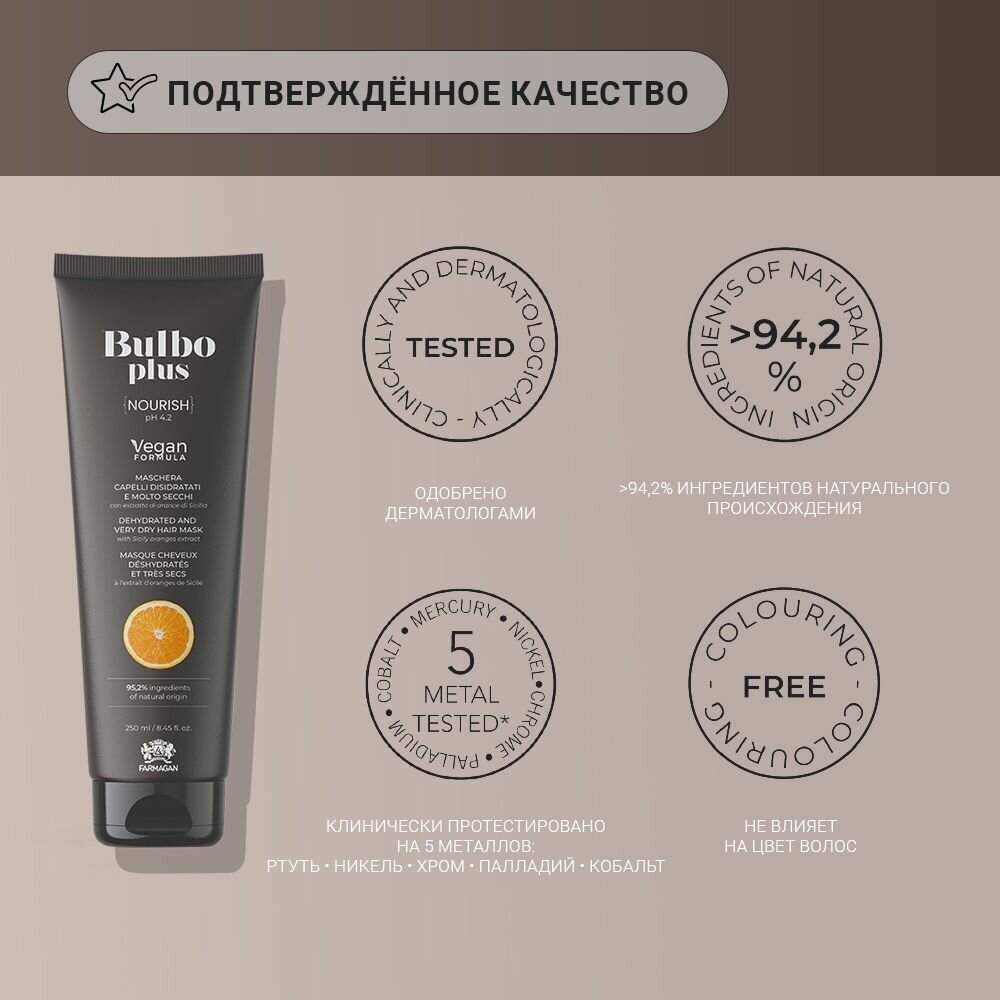 Маска Усиленное Питание для сухих и обезвоженных волос Bulbo Plus (F30V10130, 250 мл) Farmagan - фото №7