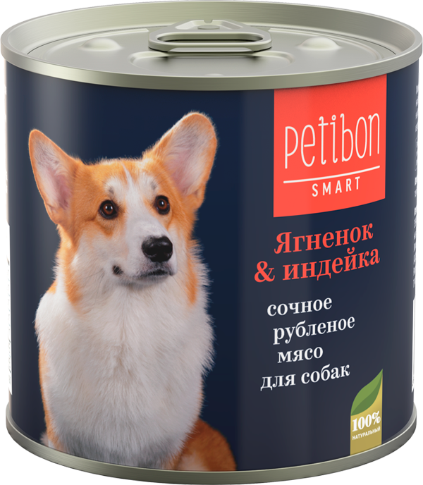 Консервы для собак Petibon Smart рубленое мясо, ягненок и индейка, 240г