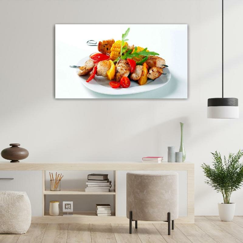 Картина на холсте 60x110 Альянс Лес "Тарелка овощи шашлык" на подрамнике / интерьер/ декор