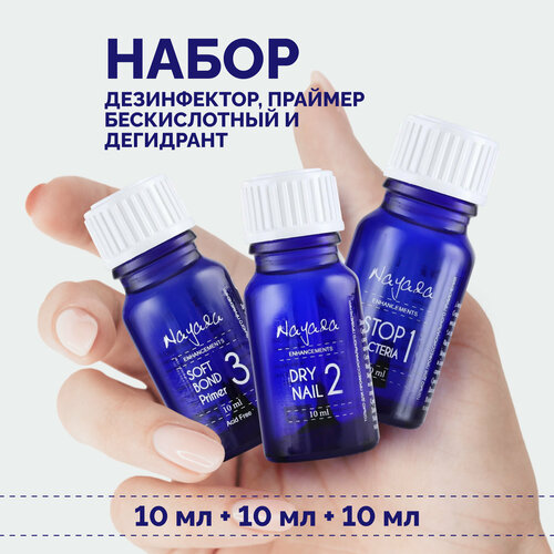 Дегидрант Nayada Dry nail + Праймер бескислотный Soft Bond + Дезинфектор для ногтей, 10 мл жидкая ручка для ремонта ногтей 4 мл с кисточкой мягкое противогрибковое средство для удаления онихомикоза паронихии ногтей ногтей ман