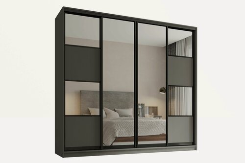 Изображение товара Шкаф купе, для одежды Линц 4, Легкомаркет, 220х60х240, белье/платье/платье, графит профиль черный, с зеркалом