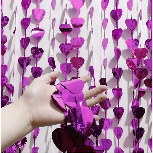 Занавес фольгированный Сердца фиолетовые 100х200 см