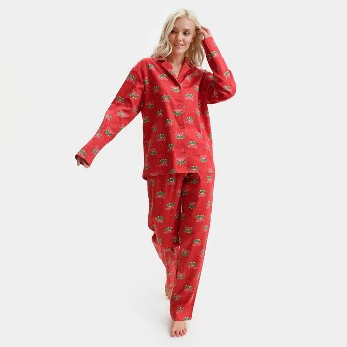 Пижама новогодняя женская KAFTAN Машинки, цвет красный, размер 44-46 - фотография № 15